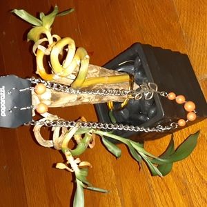 Nwt paparazzi orange and silver color necklace and earrings set